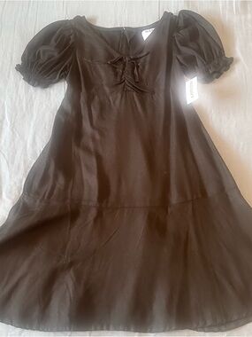 OLD NAVY Black Puff Sleeve Tie Front Dress